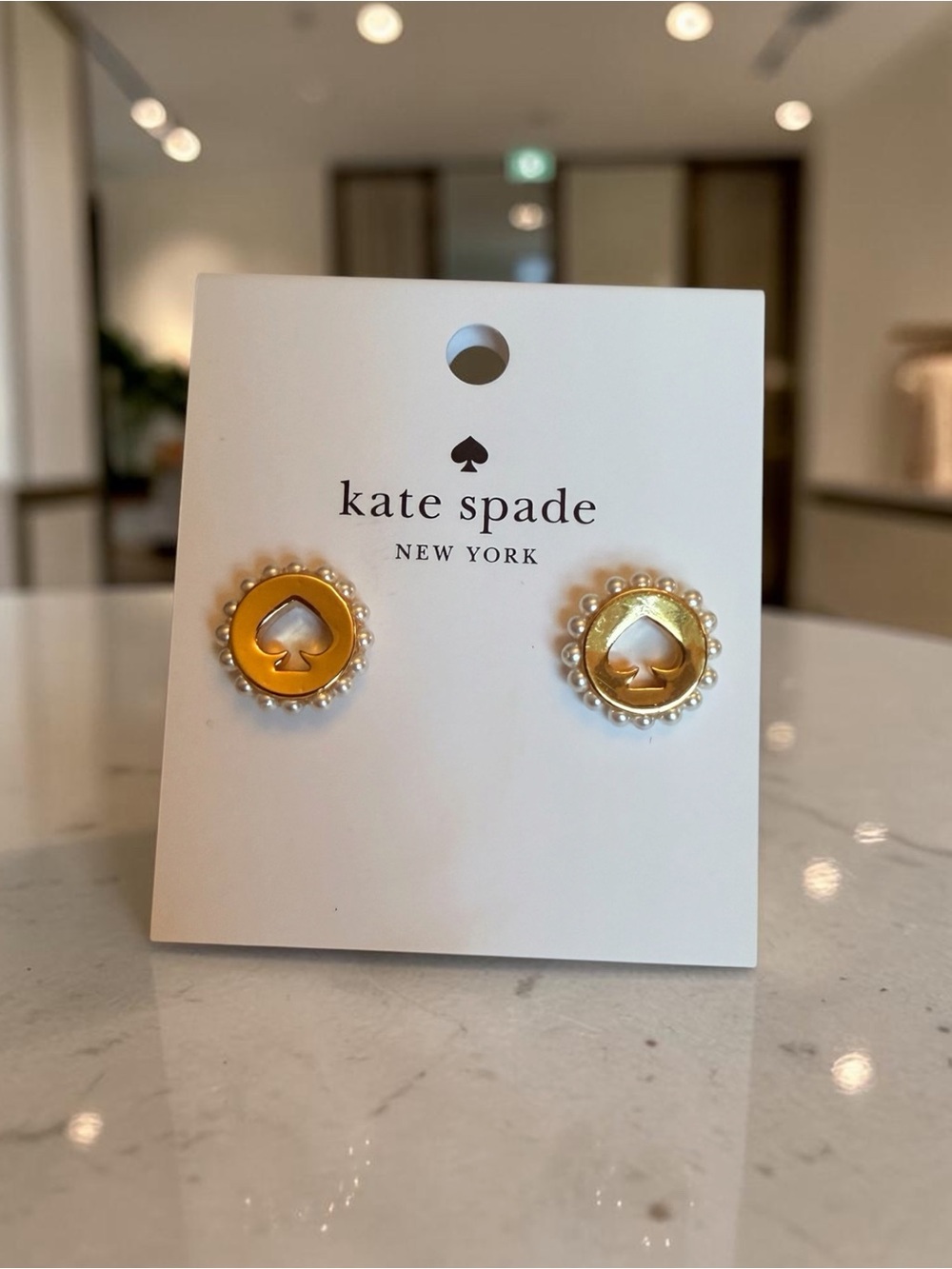 Kate Spade Spot the Spade Cream & Gold Earrings NWT $59 Retail